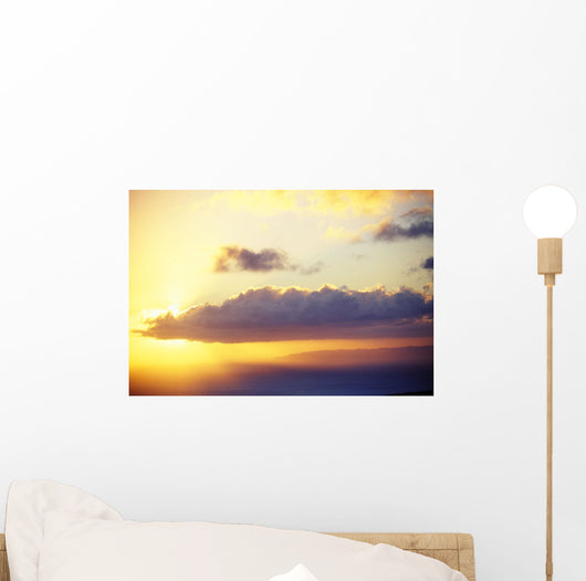 Hawaii, Sunset Over Niihau, From Kauai, Golden Sky Wall Mural