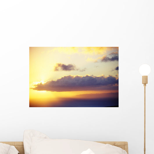 Hawaii, Sunset Over Niihau, From Kauai, Golden Sky Wall Mural