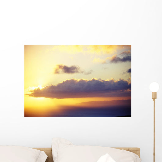 Hawaii, Sunset Over Niihau, From Kauai, Golden Sky Wall Mural