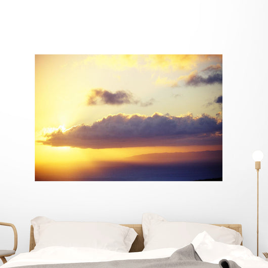 Hawaii, Sunset Over Niihau, From Kauai, Golden Sky Wall Mural