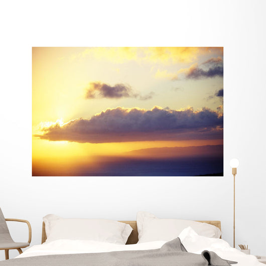 Hawaii, Sunset Over Niihau, From Kauai, Golden Sky Wall Mural