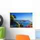Ocean And Coastline Framed With Flowers And Palms Wall Mural