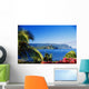 Ocean And Coastline Framed With Flowers And Palms Wall Mural
