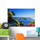 Ocean And Coastline Framed With Flowers And Palms Wall Mural