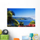 Ocean And Coastline Framed With Flowers And Palms Wall Mural