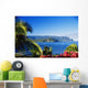 Ocean And Coastline Framed With Flowers And Palms Wall Mural