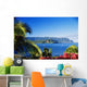 Ocean And Coastline Framed With Flowers And Palms Wall Mural