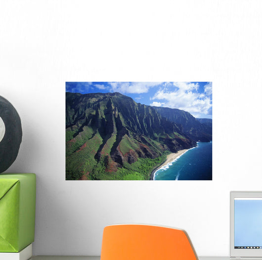 Hawaii, Kauai, Na Pali Coast, Aerial View Along Mountains Wall Mural