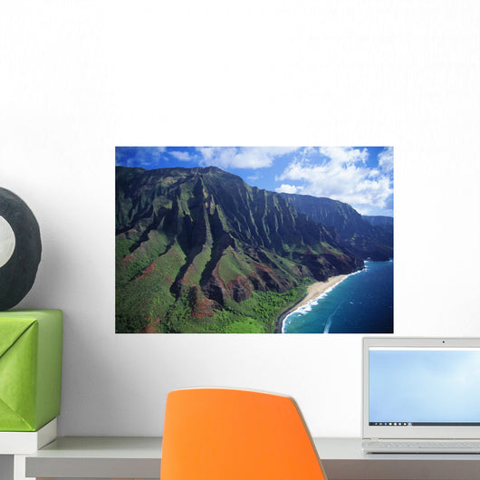 Hawaii, Kauai, Na Pali Coast, Aerial View Along Mountains Wall Mural