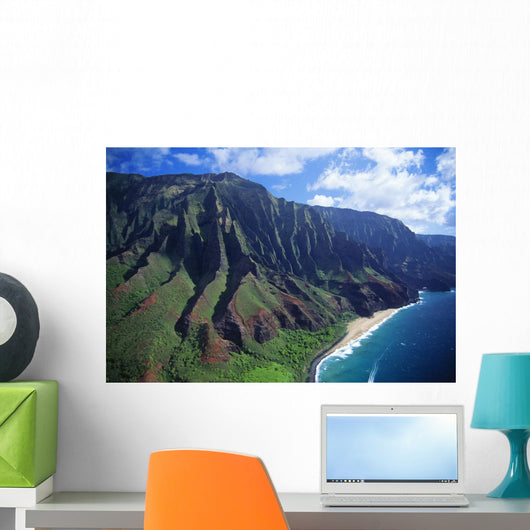 Hawaii, Kauai, Na Pali Coast, Aerial View Along Mountains Wall Mural