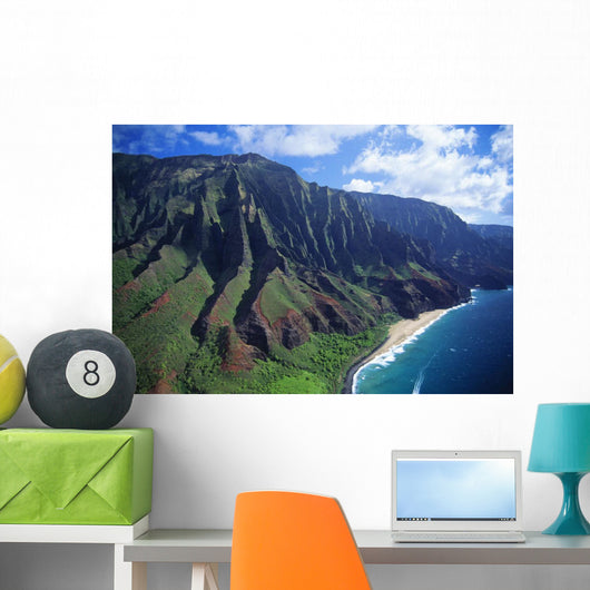 Hawaii, Kauai, Na Pali Coast, Aerial View Along Mountains Wall Mural