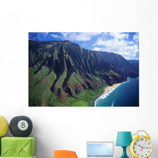 Hawaii, Kauai, Na Pali Coast, Aerial View Along Mountains Wall Mural