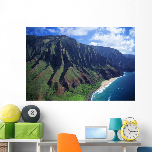 Hawaii, Kauai, Na Pali Coast, Aerial View Along Mountains Wall Mural