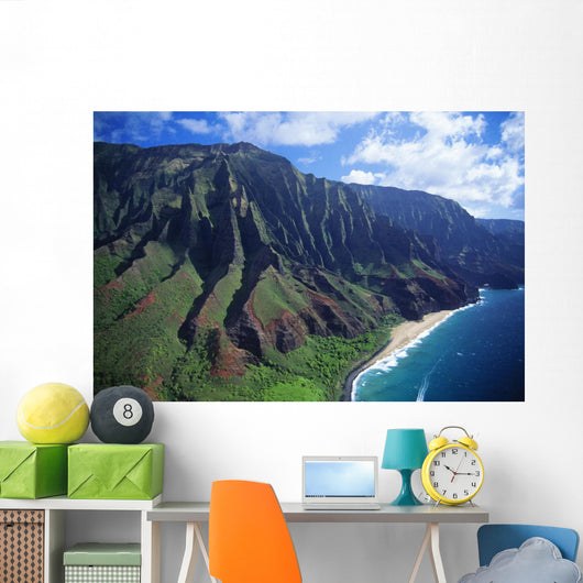 Hawaii, Kauai, Na Pali Coast, Aerial View Along Mountains Wall Mural