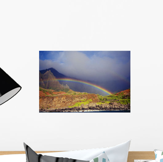 Hawaii, Kauai, Napali Coast, Rainbow Over The Coastline Wall Mural