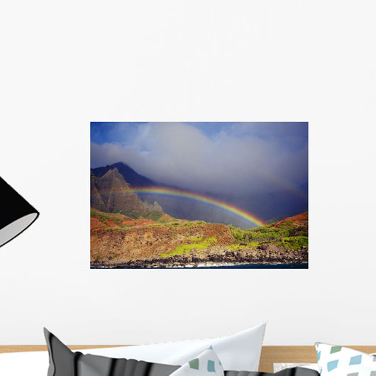 Hawaii, Kauai, Napali Coast, Rainbow Over The Coastline Wall Mural