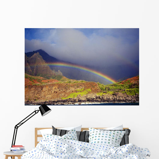 Hawaii, Kauai, Napali Coast, Rainbow Over The Coastline Wall Mural