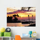 Orange Sunset With Palm Trees And Tiki Torches Wall Mural