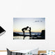 Mother And Daughter Silhouetted In Tidepool At Sunset Wall Mural