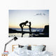 Mother And Daughter Silhouetted In Tidepool At Sunset Wall Mural