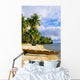 French Polynesia, Tahiti, White Sand Beach With Palm Trees And Canoe Wall Mural