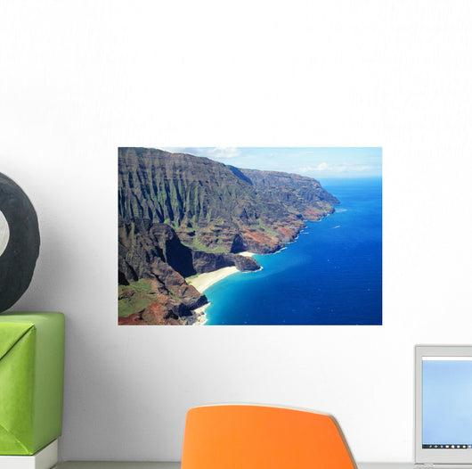 Hawaii, Kauai, Napali Coast Aerial Along Rugged Cliffs Wall Mural