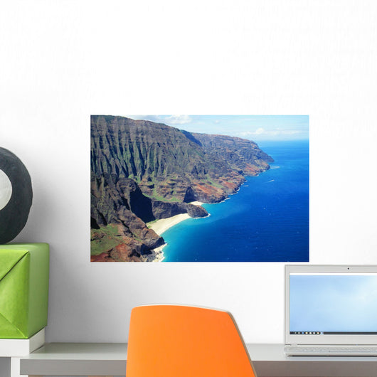 Hawaii, Kauai, Napali Coast Aerial Along Rugged Cliffs Wall Mural