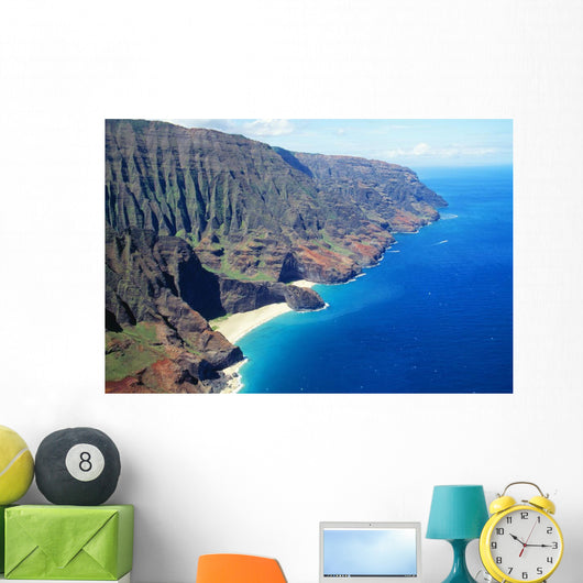 Hawaii, Kauai, Napali Coast Aerial Along Rugged Cliffs Wall Mural