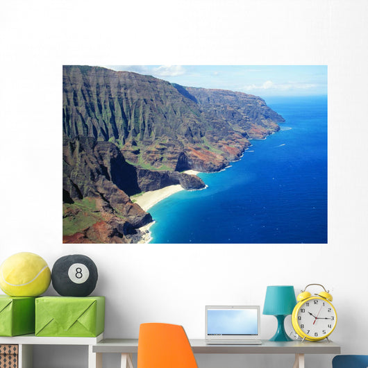 Hawaii, Kauai, Napali Coast Aerial Along Rugged Cliffs Wall Mural