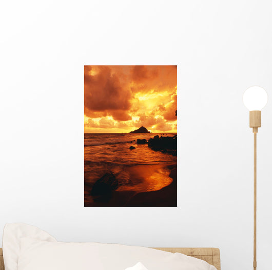 Hawaii, Maui, Hana, Gorgeous Orange And Yellow Sunrise Over The Ocean Wall Mural