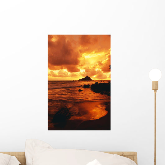 Hawaii, Maui, Hana, Gorgeous Orange And Yellow Sunrise Over The Ocean Wall Mural
