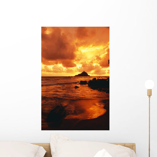 Hawaii, Maui, Hana, Gorgeous Orange And Yellow Sunrise Over The Ocean Wall Mural