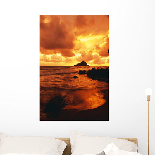 Hawaii, Maui, Hana, Gorgeous Orange And Yellow Sunrise Over The Ocean Wall Mural