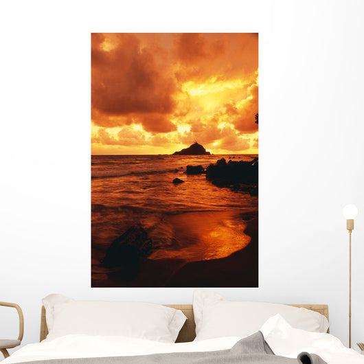 Hawaii, Maui, Hana, Gorgeous Orange And Yellow Sunrise Over The Ocean Wall Mural