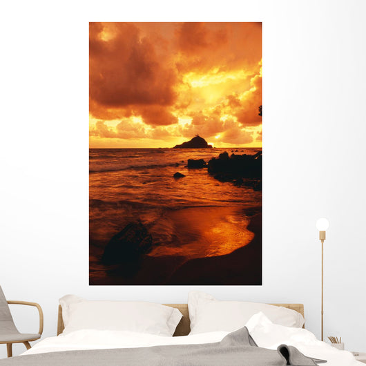 Hawaii, Maui, Hana, Gorgeous Orange And Yellow Sunrise Over The Ocean Wall Mural