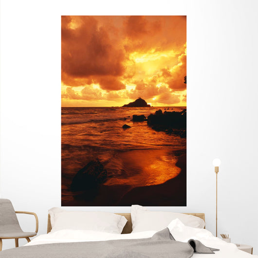 Hawaii, Maui, Hana, Gorgeous Orange And Yellow Sunrise Over The Ocean Wall Mural