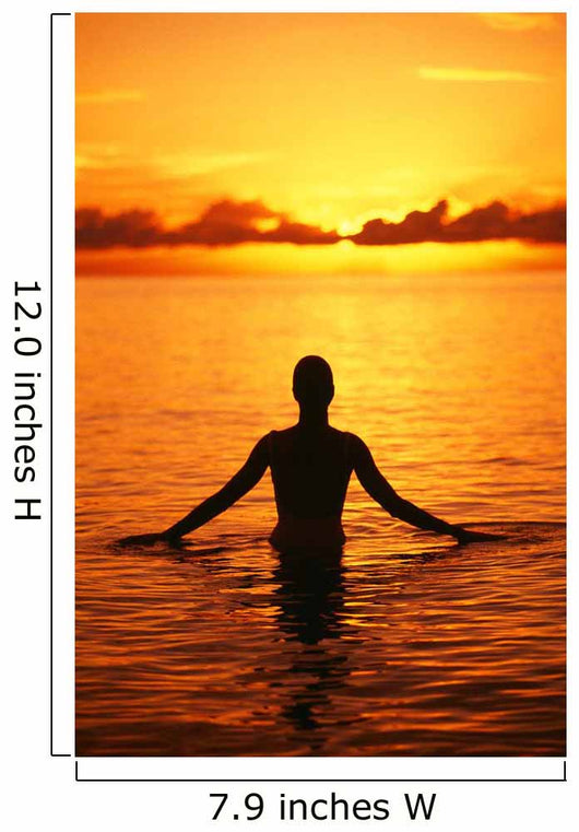 Silhouette Of Woman Wading In The Ocean At Sunrise Wall Mural