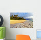 Fiji, Waves Washing Onto Tropical Beach, Palm Trees, Cloudy Sky Wall Mural