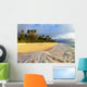 Fiji, Waves Washing Onto Tropical Beach, Palm Trees, Cloudy Sky Wall Mural