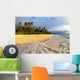 Fiji, Waves Washing Onto Tropical Beach, Palm Trees, Cloudy Sky Wall Mural