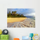 Fiji, Waves Washing Onto Tropical Beach, Palm Trees, Cloudy Sky Wall Mural