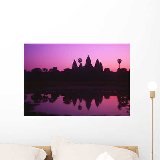 Cambodia, Angkor Wat, Silhouette Of Temple At Sunrise Wall Mural