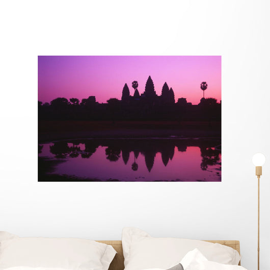Cambodia, Angkor Wat, Silhouette Of Temple At Sunrise Wall Mural