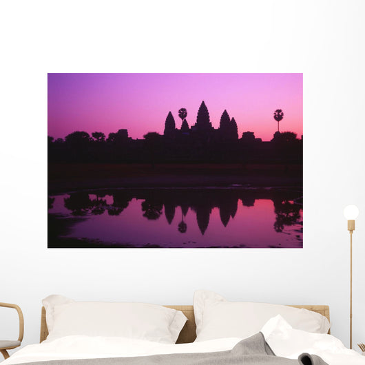 Cambodia, Angkor Wat, Silhouette Of Temple At Sunrise Wall Mural