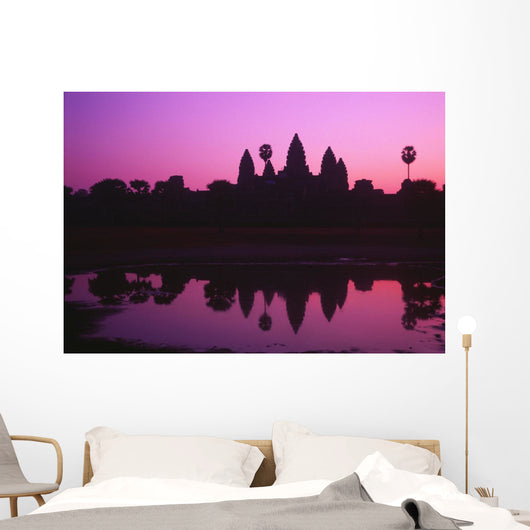 Cambodia, Angkor Wat, Silhouette Of Temple At Sunrise Wall Mural