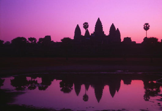 Cambodia, Angkor Wat, Silhouette Of Temple At Sunrise Wall Mural