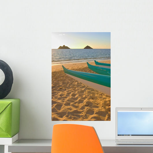 Hawaii, Oahu, Outrigger Canoes On Lanikai Beach At Sunrise Wall Mural
