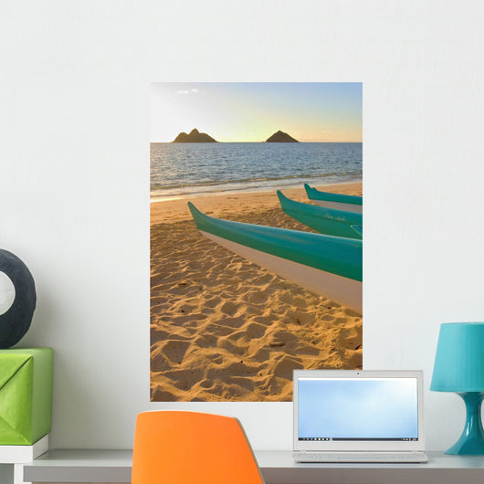 Hawaii, Oahu, Outrigger Canoes On Lanikai Beach At Sunrise Wall Mural