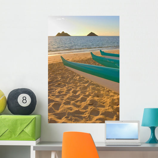 Hawaii, Oahu, Outrigger Canoes On Lanikai Beach At Sunrise Wall Mural