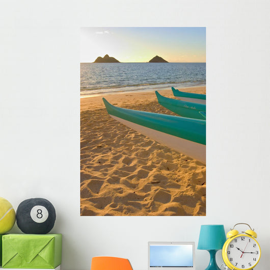 Hawaii, Oahu, Outrigger Canoes On Lanikai Beach At Sunrise Wall Mural